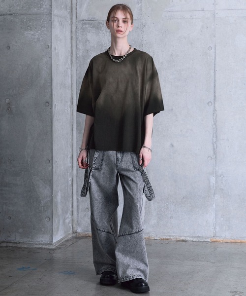 SERACE ネイビー S ヴィンテージデザインルーズグラデーションTシャツ SERACE】Vintage design loose gradation t-shirt