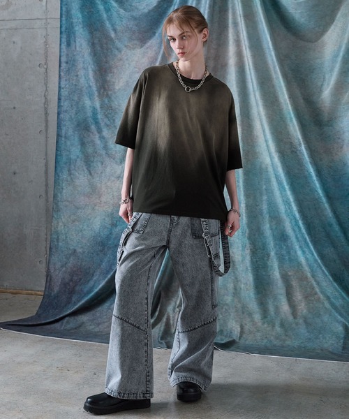 SERACE ネイビー S ヴィンテージデザインルーズグラデーションTシャツ セール】【SERACE】Vintage design loose gradation t-shirt