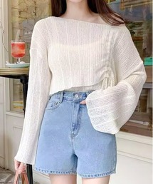 Per sist ence | シャーリングリボンシースルーオフショルニット/キャミセット(Tシャツ/カットソー)
