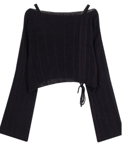 Per sist ence(パーシエンス)の「シャーリングリボンシースルーオフショルニット/キャミセット(Tシャツ/カットソー・レディース・ホワイト/グリーン/ピンク/ベージュ/イエロー/ブラック/グレー/ブルー・FREE)」の2枚目の写真