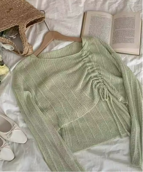 Per sist ence(パーシエンス)の「シャーリングリボンシースルーオフショルニット/キャミセット(Tシャツ/カットソー・レディース・ホワイト/グリーン/ピンク/ベージュ/イエロー/ブラック/グレー/ブルー・FREE)」の22枚目の写真