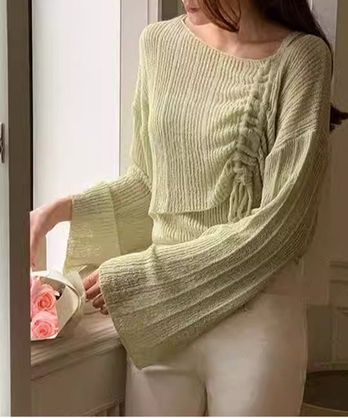 Per sist ence(パーシエンス)の「シャーリングリボンシースルーオフショルニット/キャミセット(Tシャツ/カットソー・レディース・ホワイト/グリーン/ピンク/ベージュ/イエロー/ブラック/グレー/ブルー・FREE)」の18枚目の写真