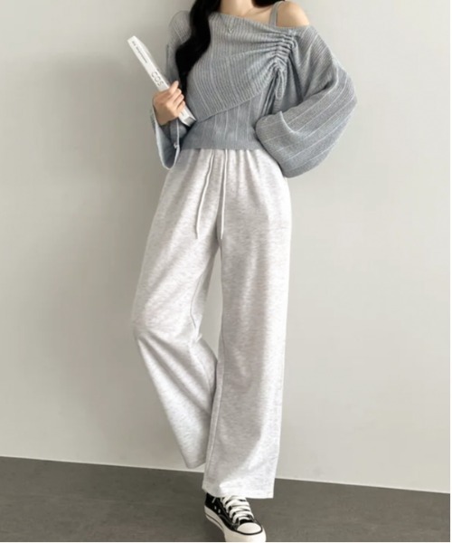 Per sist ence(パーシエンス)の「シャーリングリボンシースルーオフショルニット/キャミセット(Tシャツ/カットソー・レディース・ホワイト/グリーン/ピンク/ベージュ/イエロー/ブラック/グレー/ブルー・FREE)」の12枚目の写真