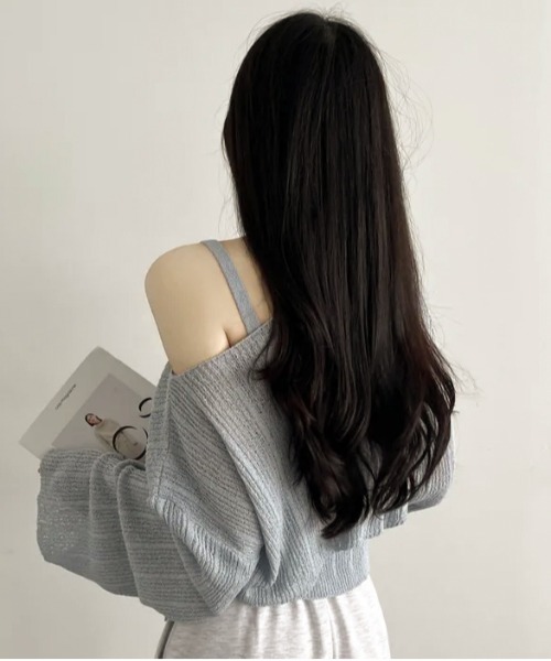 Per sist ence(パーシエンス)の「シャーリングリボンシースルーオフショルニット/キャミセット(Tシャツ/カットソー・レディース・ホワイト/グリーン/ピンク/ベージュ/イエロー/ブラック/グレー/ブルー・FREE)」の15枚目の写真