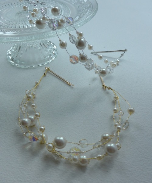 Dorry Doll（ドリードール）の「六角ビーズ＆パールMIXヘッドドレス（ヘアピン・レディース・シルバー/ゴールド・FREE）」の6枚目の写真