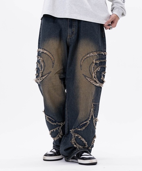 JOHN'S CLOSET（ジョンズクローゼット）の「【13】オーバルカットオフ ワイドバギーデニム（デニムパンツ・メンズ・ブラック/ブルー・LARGE/MEDIUM）」の2枚目の写真