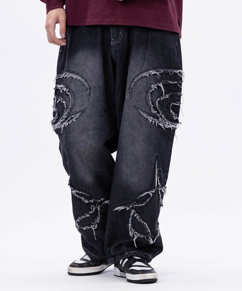 JOHN'S CLOSET（ジョンズクローゼット）の「【13】オーバルカットオフ ワイドバギーデニム（デニムパンツ・メンズ・ブラック/ブルー・LARGE/MEDIUM）」の5枚目の写真