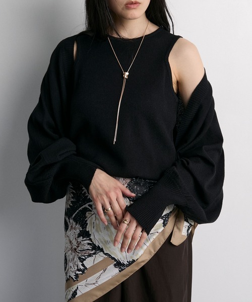 Bicolor bolero cardigan × american sleeve tank top 2-piece