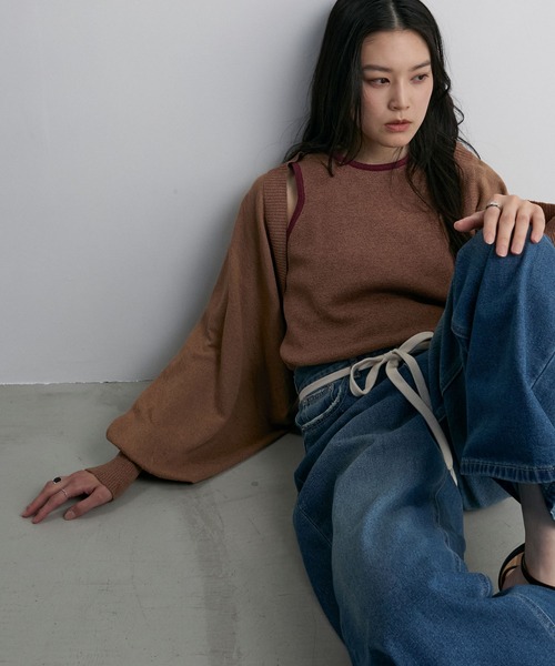 Bicolor bolero cardigan × american sleeve tank top 2-piece