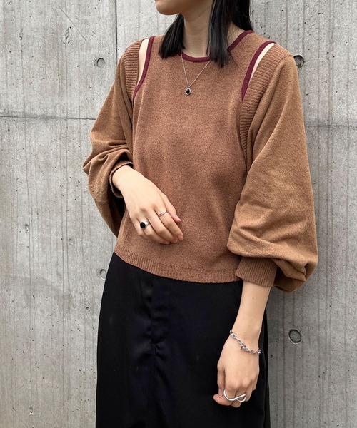 Bicolor bolero cardigan × american sleeve tank top 2-piece
