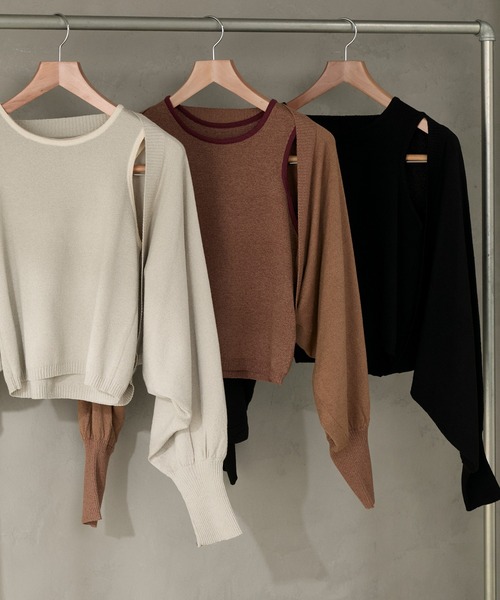 Bicolor bolero cardigan × american sleeve tank top 2-piece