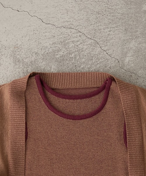 Bicolor bolero cardigan × american sleeve tank top 2-piece