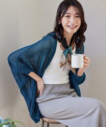 メッシュ編みニットドルマンカーディガン