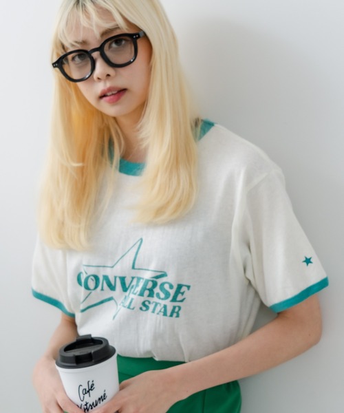 CONVERSE(コンバース)の「【CONVERSE/コンバース】ネップスラブ アーカイブロゴ リンガーTシャツ(Tシャツ/カットソー・レディース・オフホワイト/イエロー・MEDIUM)」の1枚目の写真