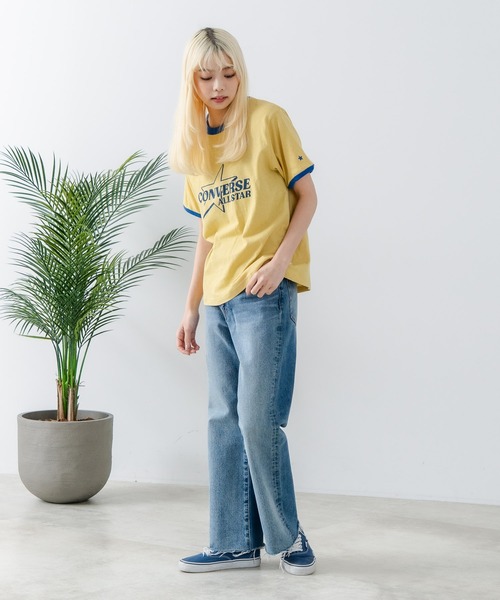 CONVERSE(コンバース)の「【CONVERSE/コンバース】ネップスラブ アーカイブロゴ リンガーTシャツ(Tシャツ/カットソー・レディース・オフホワイト/イエロー・MEDIUM)」の12枚目の写真