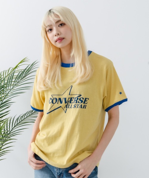 CONVERSE(コンバース)の「【CONVERSE/コンバース】ネップスラブ アーカイブロゴ リンガーTシャツ(Tシャツ/カットソー・レディース・オフホワイト/イエロー・MEDIUM)」の15枚目の写真
