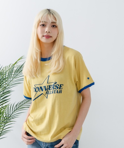 CONVERSE(コンバース)の「【CONVERSE/コンバース】ネップスラブ アーカイブロゴ リンガーTシャツ(Tシャツ/カットソー・レディース・オフホワイト/イエロー・MEDIUM)」の16枚目の写真