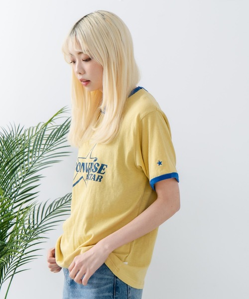 CONVERSE(コンバース)の「【CONVERSE/コンバース】ネップスラブ アーカイブロゴ リンガーTシャツ(Tシャツ/カットソー・レディース・オフホワイト/イエロー・MEDIUM)」の17枚目の写真