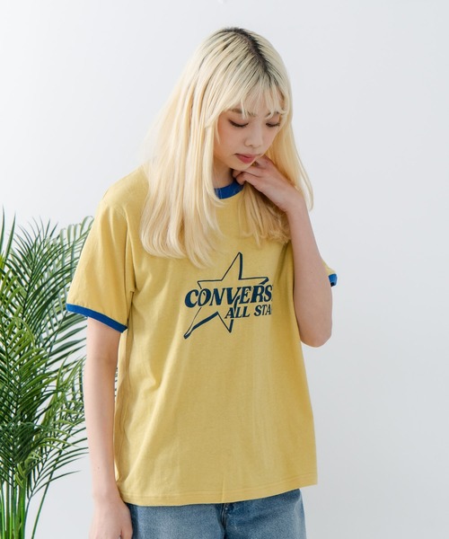 CONVERSE(コンバース)の「【CONVERSE/コンバース】ネップスラブ アーカイブロゴ リンガーTシャツ(Tシャツ/カットソー・レディース・オフホワイト/イエロー・MEDIUM)」の19枚目の写真