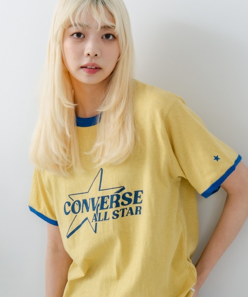 CONVERSE(コンバース)の「【CONVERSE/コンバース】ネップスラブ アーカイブロゴ リンガーTシャツ(Tシャツ/カットソー・レディース・オフホワイト/イエロー・MEDIUM)」の20枚目の写真