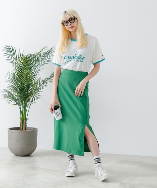 CONVERSE(コンバース)の「【CONVERSE/コンバース】ネップスラブ アーカイブロゴ リンガーTシャツ(Tシャツ/カットソー・レディース・オフホワイト/イエロー・MEDIUM)」の5枚目の写真