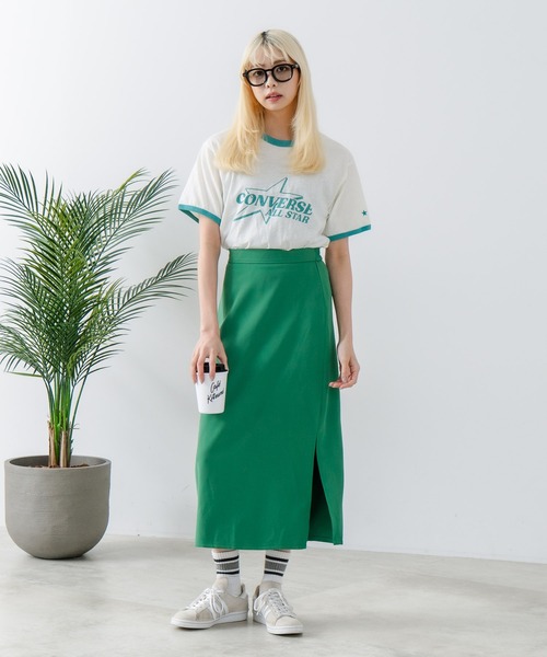 CONVERSE(コンバース)の「【CONVERSE/コンバース】ネップスラブ アーカイブロゴ リンガーTシャツ(Tシャツ/カットソー・レディース・オフホワイト/イエロー・MEDIUM)」の4枚目の写真