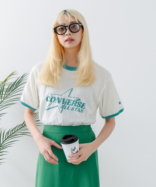 CONVERSE(コンバース)の「【CONVERSE/コンバース】ネップスラブ アーカイブロゴ リンガーTシャツ(Tシャツ/カットソー・レディース・オフホワイト/イエロー・MEDIUM)」の6枚目の写真