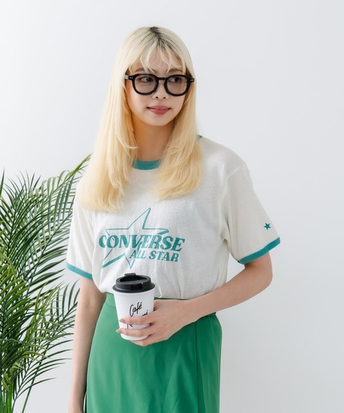 CONVERSE(コンバース)の「【CONVERSE/コンバース】ネップスラブ アーカイブロゴ リンガーTシャツ(Tシャツ/カットソー・レディース・オフホワイト/イエロー・MEDIUM)」の7枚目の写真