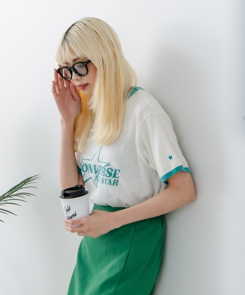 CONVERSE(コンバース)の「【CONVERSE/コンバース】ネップスラブ アーカイブロゴ リンガーTシャツ(Tシャツ/カットソー・レディース・オフホワイト/イエロー・MEDIUM)」の8枚目の写真