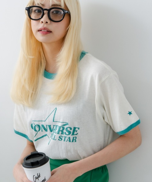 CONVERSE(コンバース)の「【CONVERSE/コンバース】ネップスラブ アーカイブロゴ リンガーTシャツ(Tシャツ/カットソー・レディース・オフホワイト/イエロー・MEDIUM)」の9枚目の写真