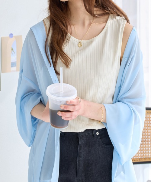 alotta（アロッタ）の「ひんやりランダムテレコリブタンクトップ（タンクトップ・レディース・ブルーグリーン/モカ/ブラック/ホワイト・LL/M/3L/L）」の5枚目の写真