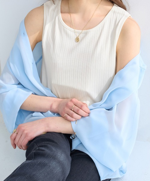 alotta（アロッタ）の「ひんやりランダムテレコリブタンクトップ（タンクトップ・レディース・ブルーグリーン/モカ/ブラック/ホワイト・LL/M/3L/L）」の6枚目の写真