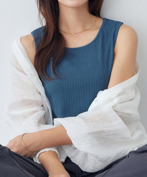 alotta（アロッタ）の「ひんやりランダムテレコリブタンクトップ（タンクトップ・レディース・ブルーグリーン/モカ/ブラック/ホワイト・LL/M/3L/L）」の20枚目の写真
