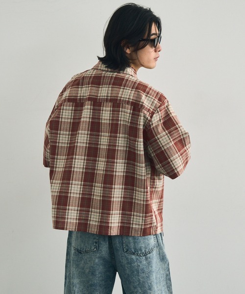 Shoowtime(ショウタイム)の「Short length regular collar check short sleeve shirt / ショート丈レギュラーカラーチェック半袖シャツ(シャツ/ブラウス・メンズ・レッド系/ネイビー系/ライトベージュ/ライトブルー・LARGE/MEDIUM/XX-LARGE/X-LARGE)」の16枚目の写真