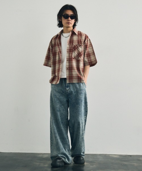 Shoowtime(ショウタイム)の「Short length regular collar check short sleeve shirt / ショート丈レギュラーカラーチェック半袖シャツ(シャツ/ブラウス・メンズ・レッド系/ネイビー系/ライトベージュ/ライトブルー・LARGE/MEDIUM/XX-LARGE/X-LARGE)」の13枚目の写真