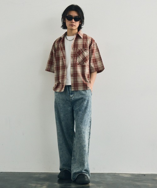 セール】Short length regular collar check short sleeve shirt