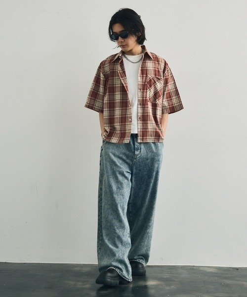 Shoowtime(ショウタイム)の「Short length regular collar check short sleeve shirt / ショート丈レギュラーカラーチェック半袖シャツ(シャツ/ブラウス・メンズ・レッド系/ネイビー系/ライトベージュ/ライトブルー・LARGE/MEDIUM/XX-LARGE/X-LARGE)」の11枚目の写真