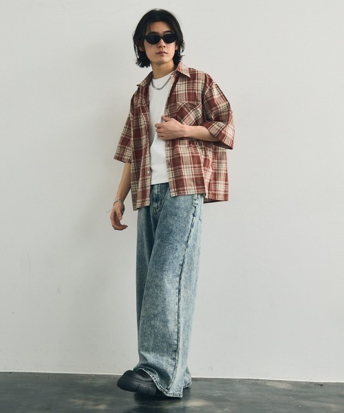 Shoowtime(ショウタイム)の「Short length regular collar check short sleeve shirt / ショート丈レギュラーカラーチェック半袖シャツ(シャツ/ブラウス・メンズ・レッド系/ネイビー系/ライトベージュ/ライトブルー・LARGE/MEDIUM/XX-LARGE/X-LARGE)」の8枚目の写真