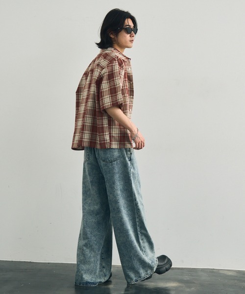 Shoowtime(ショウタイム)の「Short length regular collar check short sleeve shirt / ショート丈レギュラーカラーチェック半袖シャツ(シャツ/ブラウス・メンズ・レッド系/ネイビー系/ライトベージュ/ライトブルー・LARGE/MEDIUM/XX-LARGE/X-LARGE)」の6枚目の写真