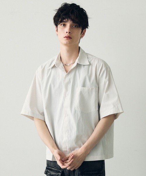 週末限定お値下げ　新品・未使用J. Sloane 半袖シャツ ベージュ セール】Short length open collar short sleeve shirt