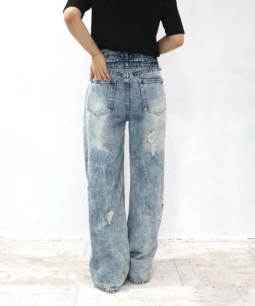 CECIL McBEE（セシルマクビー）の「ダブルウエストデザインダメージデニムパンツ（デニムパンツ・レディース・ブルー/ブラック・LARGE/MEDIUM/SMALL）」の7枚目の写真
