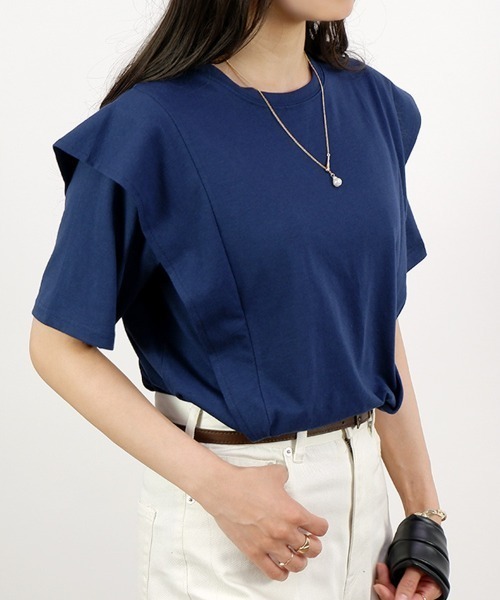 CLOTHY(クロシィ)の「【トレンドライクなこなれアイテム!】ラッフルデザインTシャツ(Tシャツ/カットソー・レディース・アイボリー/ブラック/オフホワイト/ネイビー・LARGE/MEDIUM)」の18枚目の写真