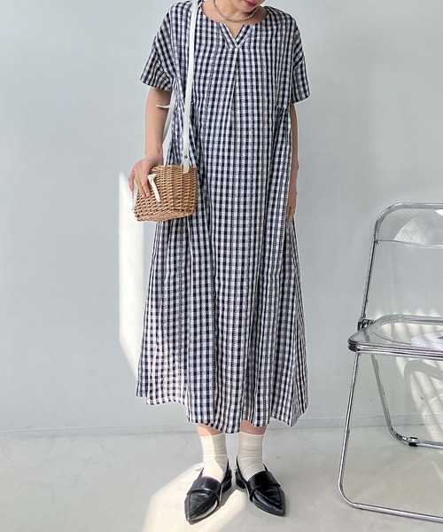 セール】○フロントボタン付き 胸ギャザーカフタンワンピ―ス