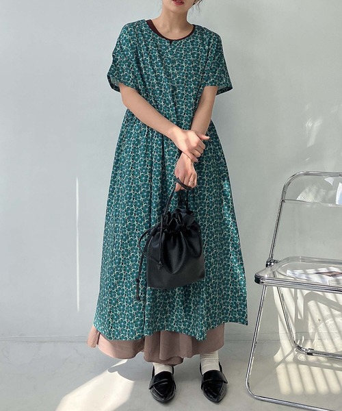 セール】○フロントボタン付き 胸ギャザーカフタンワンピ―ス