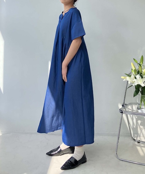 AS KNOW AS plus（アズノゥアズプラス）の「●フロントボタン付き 胸ギャザーカフタンワンピ―ス（ワンピース・レディース・ブラック系/グリーン系/ネイビー系・FREE）」の6枚目の写真