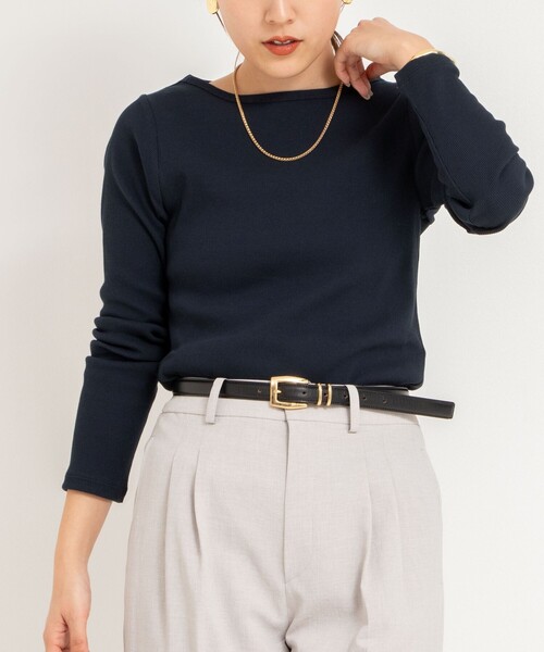 NOLLEY’S Sophi(ノーリーズソフィ)の「テレコボートネックロンT(Tシャツ/カットソー・レディース・ネイビー/ホワイト/ベビーピンク・38)」の1枚目の写真