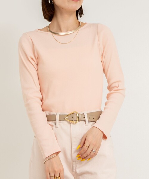 NOLLEY’S Sophi(ノーリーズソフィ)の「テレコボートネックロンT(Tシャツ/カットソー・レディース・ネイビー/ホワイト/ベビーピンク・38)」の3枚目の写真