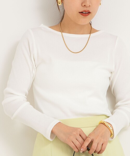 NOLLEY’S Sophi(ノーリーズソフィ)の「テレコボートネックロンT(Tシャツ/カットソー・レディース・ネイビー/ホワイト/ベビーピンク・38)」の2枚目の写真