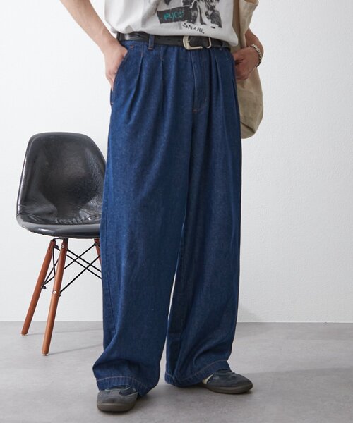 CIAOPANIC TYPY(チャオパニックティピー)の「接触冷感2タックデニムワイドスラックス(デニムパンツ・レディース・ネイビー/サックスブルー/グレー・MEDIUM/LARGE)」の2枚目の写真