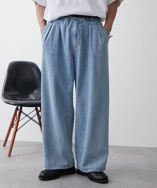 CIAOPANIC TYPY(チャオパニックティピー)の「接触冷感2タックデニムワイドスラックス(デニムパンツ・レディース・ネイビー/サックスブルー/グレー・MEDIUM/LARGE)」の4枚目の写真
